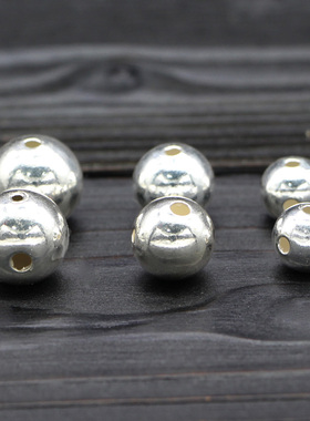 S925纯银diy配件素银亮面 手工制作手链串珠搭配水晶三通简约风