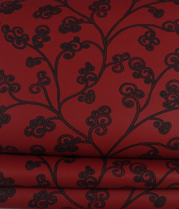 瑞典进口纯纸壁纸 现货尾货清仓 红色莨苕叶 婚房背景墙壁纸