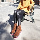 薄款 弹力显瘦潮小脚裤 外穿蕾丝拼接仿皮打底裤 韩版 皮裤 女士秋季