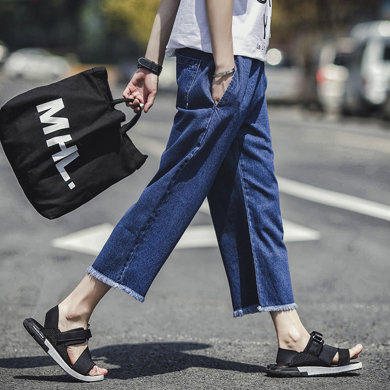 Jeans pour adolescent droite en vrac en coton pour été - Ref 1461239 Image 1