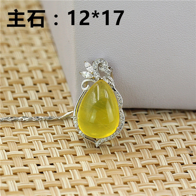 S925纯银吊坠托未镶嵌琥珀绿松蜜蜡项链空托水滴梨形银吊托12*17