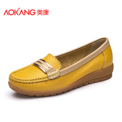 Aokang shoes flat loafers women leather Joker wig foot nurse shoes work shoes women's shoes