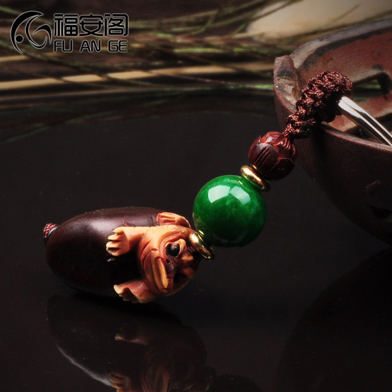 福安阁  缅甸茄子雕刻金蝉钥匙扣挂件背包挂饰配饰配件/个