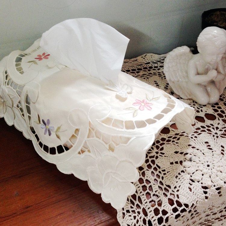 田园布艺手工雕空工艺刺绣纸巾盒套出口原单餐巾纸用布套