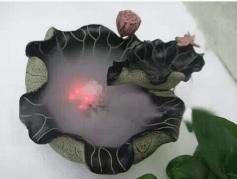 新中式仿古小水景鱼缸 加湿器摆饰 树脂流水喷泉 莲蕊有香