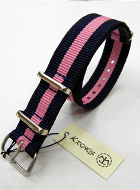 18mm20mm NATO 北约帆布尼龙表带 深蓝间粉红色 合简约时尚手表