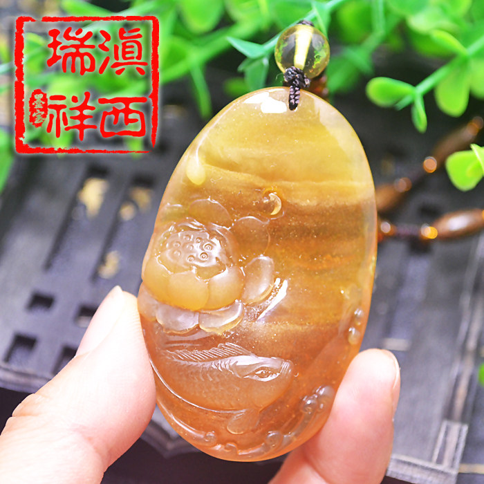 滇西瑞祥天然a货缅甸琥珀金沙蜜连年有余吊坠男项链女蜜蜡