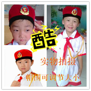 成人学生幼儿园儿童男女红色表演服帽子升旗手鼓号服演出贝蕾帽新