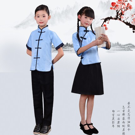 儿童民国学生装女合唱服五四青年毕业季摄影服装中山装表演服男童