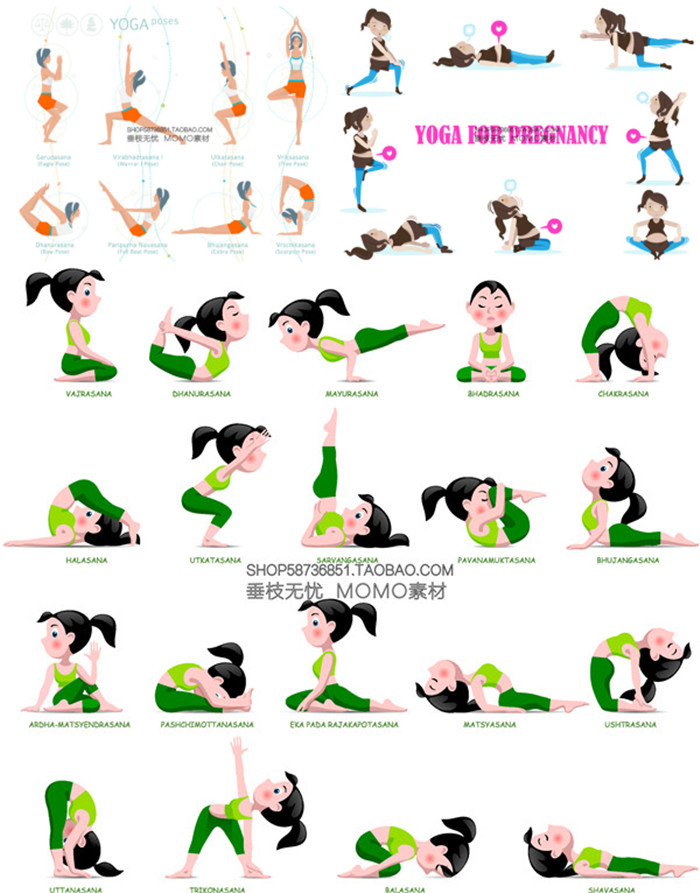 a3349矢量扁平化瑜伽动作人物插画手绘 ai设计素材