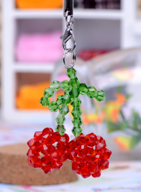 手工编织水晶小挂件手机包包钥匙挂件小饰品【双樱桃小挂件】成品