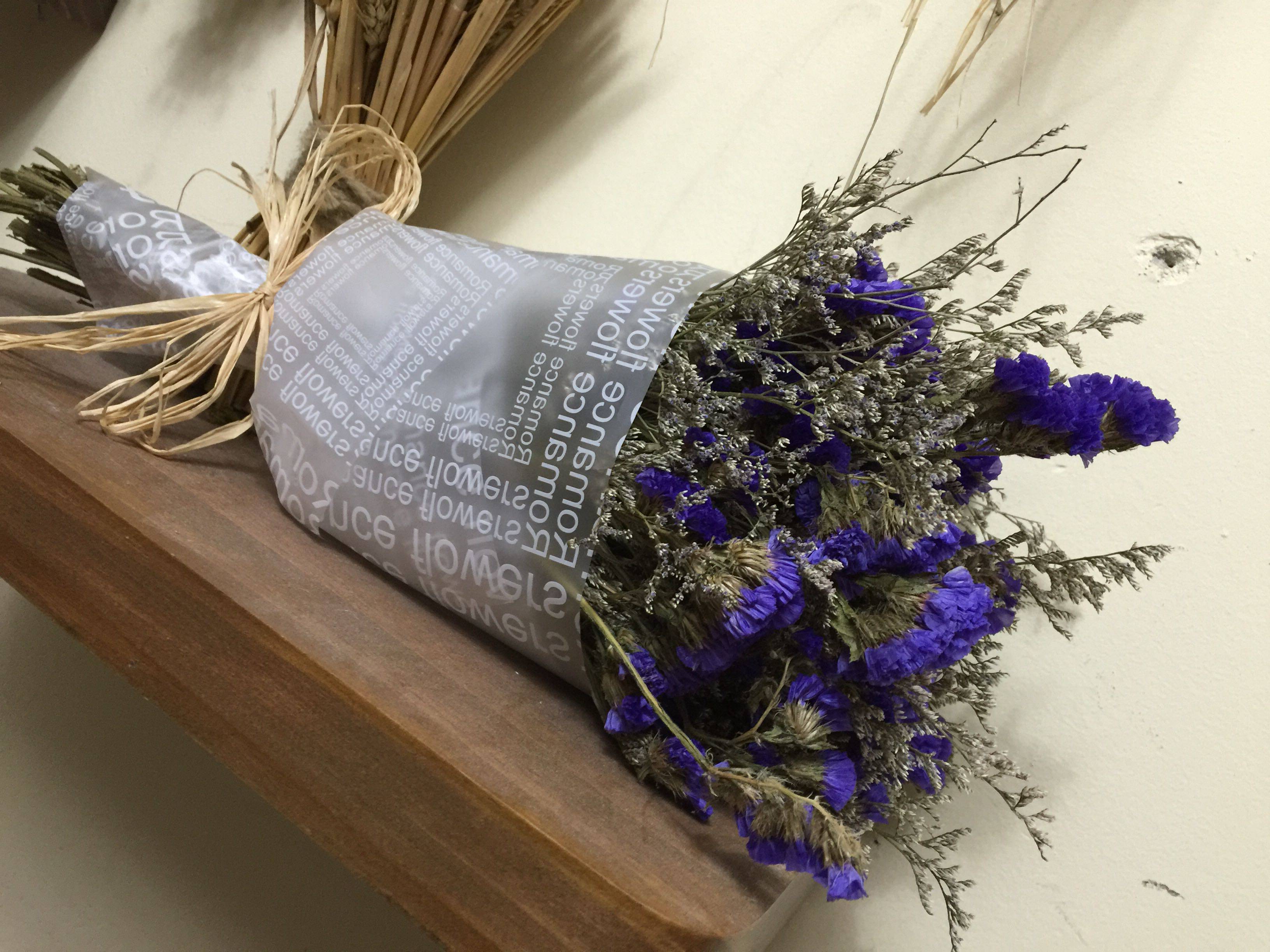 天然干花大束勿忘我情人草浪漫英文透明纸包装花束情人生日毕业礼