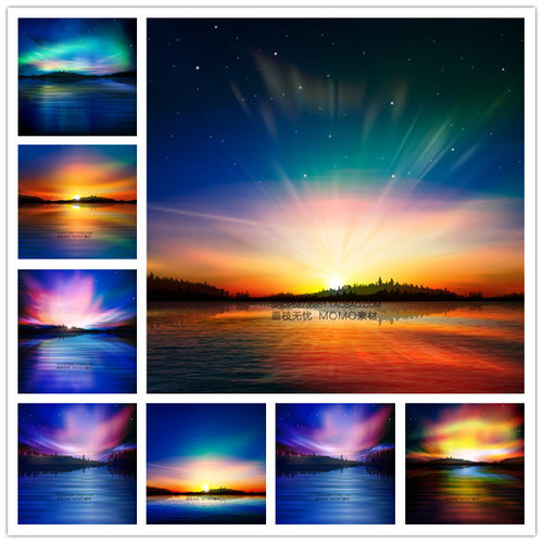 A3354矢量卡通彩色光芒日出日落自然风景图案 AI设计素材