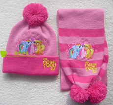 Комплект из двух частей 包邮儿童小马宝莉帽子围巾两件套女童帽子毛线帽子秋冬款