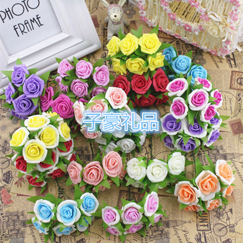 6朵/一束diy仿真花婚庆假花环手花材料卷边泡沫花玫瑰花花束