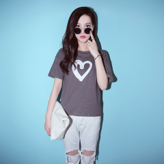 QUEENZZ/2015 spring-summer loving t-tops women's short sleeve crewneck Turtleneck easing Korean tidal TX854