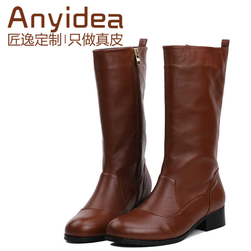 定做中筒站骑士粗潮流新款跟Anyidea匠逸靴冬欧洲真皮女靴/中跟