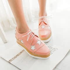 2015 new spring fashion shoes with square head Japanese sweet Joker women's Cougar trend lace wedges women