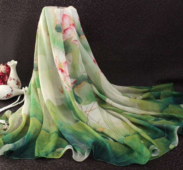 高雅致莲花春夏大丝巾真丝薄披肩围巾桑蚕丝绿色荷花文艺女春秋冬,服饰配件/皮带/帽子/围巾,围巾/丝巾/披肩,淘宝优惠券,粉丝福利购,淘宝优惠卷