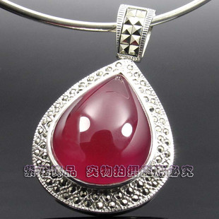 进口保真925银马克赛石桃心红刚玉人造红宝石吊坠项坠新娘饰品