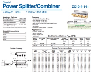 1100-1450MHz 射频一分四功分器 代替 ZX10-4-14+ Mini-Circuits