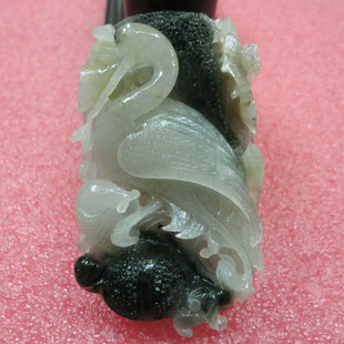 玉如意 南阳独山玉吊坠仙鹤透水料精雕南阳独玉挂件$独占鳌头