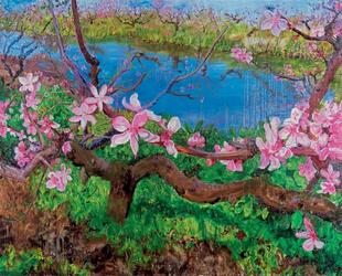 纯手绘油画客厅装饰画现代花卉无框画名画临摹周春芽桃花8