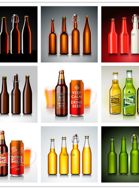 A2464矢量啤酒瓶玻璃瓶包装商务模型模板图案 AI设计素材