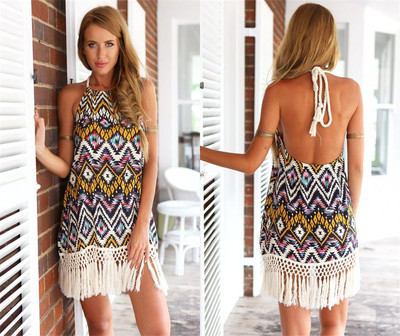 summer women backless beach Boho dress sexy sleeveless Party