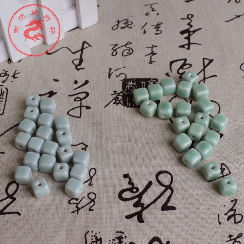 龙泉青瓷手链女DIY饰品配件陶瓷方珠子12MM散珠手工串珠编制材料