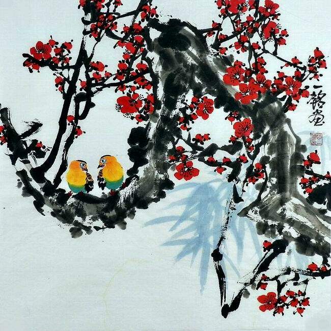 手绘字画装饰画热销E020851赵一铭四尺斗方国画花鸟画 梅花66