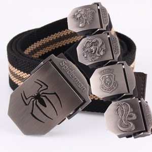 帆布腰带男 青年休闲帆布编织皮带蜘蛛侠自动扣腰带 韩潮军训裤带