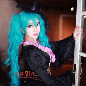 包邮VOCALOIDV家 初音未来 混蓝色卷马尾虎口夹cosplay假发特价