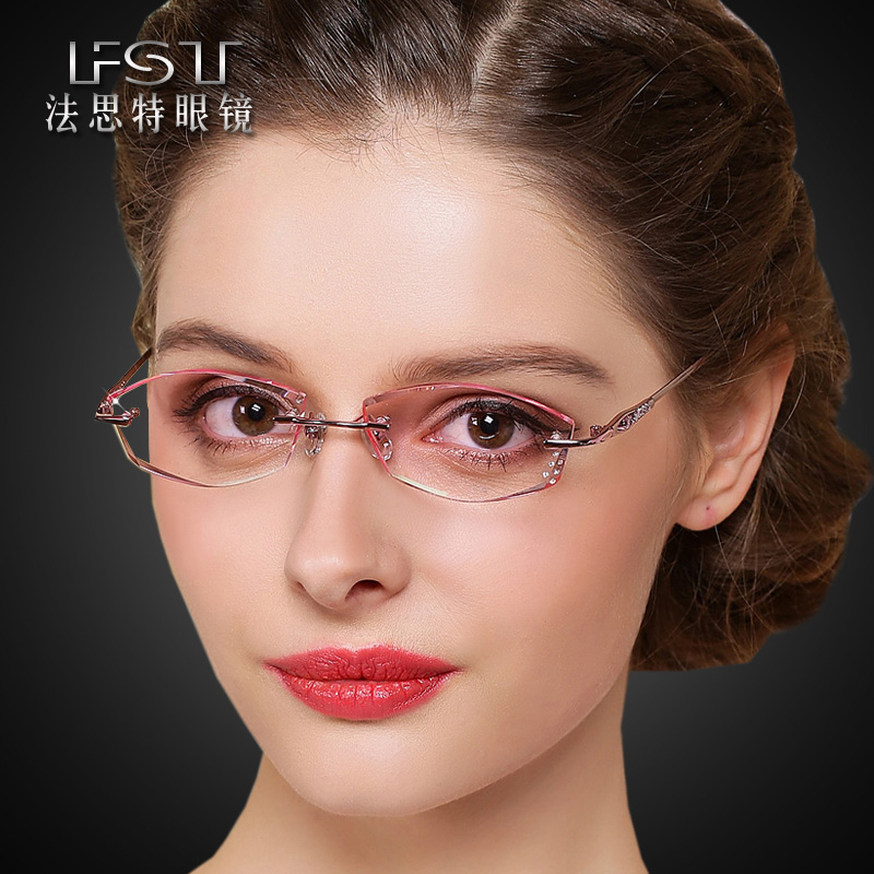 韩国钻石切边眼镜无框镶钻眼镜近视老花女款 镶钻切边定制 超韧