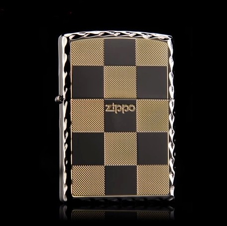 美国原装正品 ZIPPO打火机 日韩版 黑冰镀金正方格 专柜正版限量