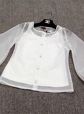 高级定制 郁金香大灯笼袖透明薄纱仙女范梦幻衬衣上衣