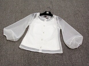 高级定制 郁金香大灯笼袖透明薄纱仙女范梦幻衬衣上衣