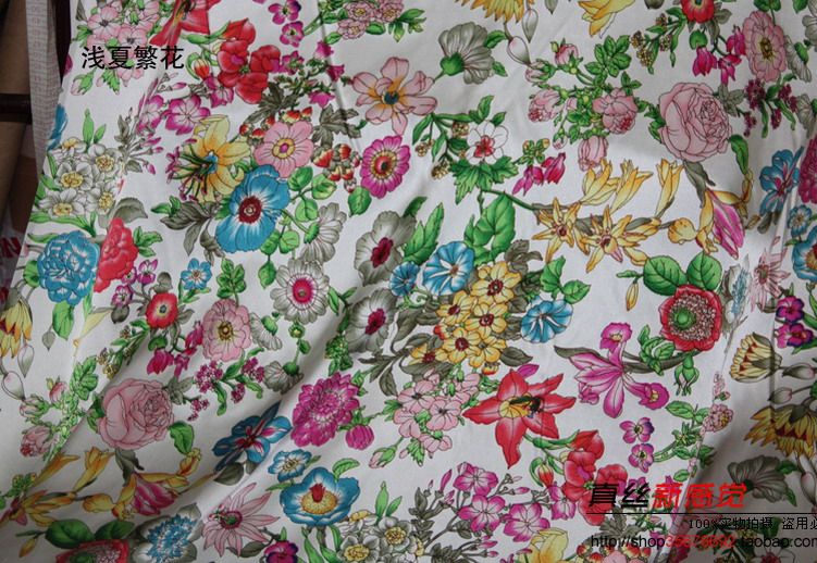 100桑蚕丝高档纯真丝印花面料真丝床品旗袍服装布料 多色可选