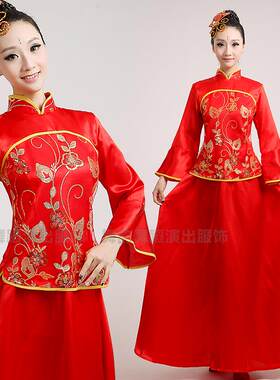 新款中老年合唱表演服民国古筝琵琶舞台演出服装大摆裙长裙礼服