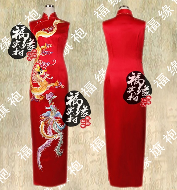 手工结婚传统旗袍礼服定做 吉龙彩凤吉服唐装敬酒迎宾服定制