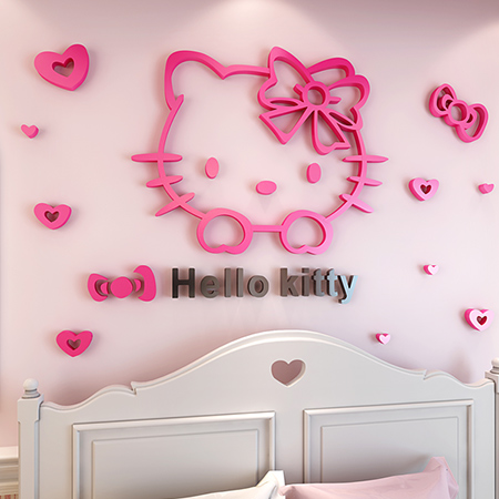 卡通hello kitty墙贴3d立体亚克力儿童房卧室床头背景墙装饰贴画图片