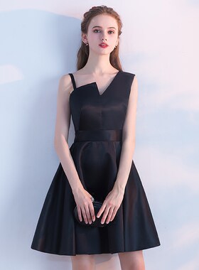 宴会晚礼服2018新款优雅黑色短款学生聚会派对小礼服连衣裙女