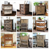 复古实木现代简约40CM床头柜美式 包邮 田园藤编收纳储物柜斗柜整装