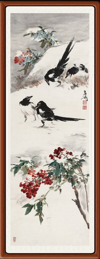 国画牡丹字画客厅花鸟画 真迹宣纸书画作品仿王雪涛 四喜图赠装裱