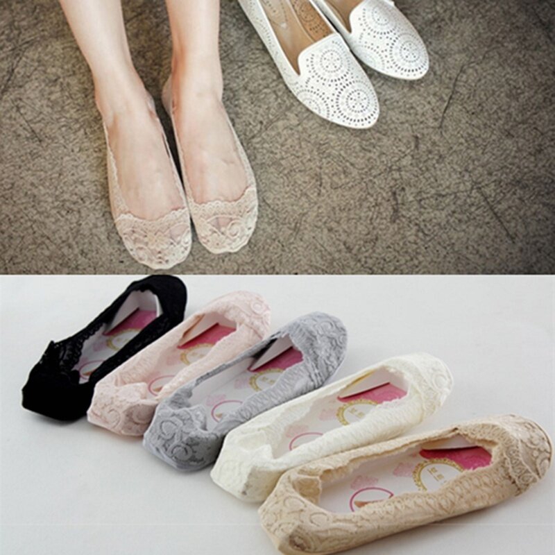 包邮春夏女士超薄隐形袜蕾丝花边纯棉浅口女船袜硅胶防滑短袜子女