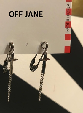 复古个性链条十字架回形针耳环潮人简约流苏曲链条针网红同款耳钉