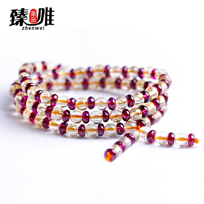 臻唯高端清透7A天然顺发金发晶紫牙乌石榴石手链 多圈手串女款