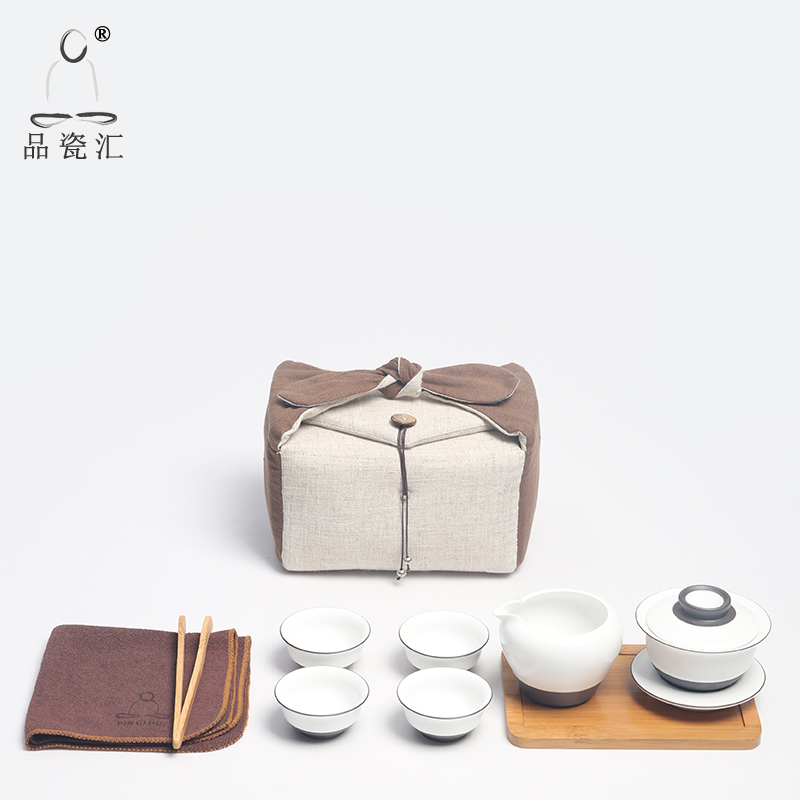 简单茶具 手绘玄纹盖碗陶瓷茶碗套装便携功夫茶杯旅游茶具户外