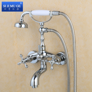 挂墙式 淋浴器简易花洒双控镀铬旋转出水 铜浴缸边龙头淋浴花洒套装