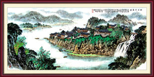 湘西芙蓉镇 装 饰画客厅沙发玄关背景墙无框帆布画心芯山水国画横版